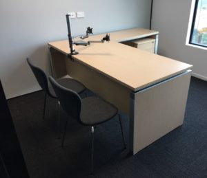 veneer desk with matching base anodised edging monitor arm series 7 chair