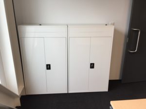 Steel storage cupboard powdercoated locking adjustable shelves MDF top