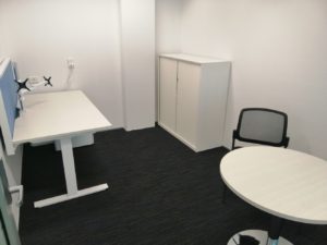 Height Adjustable Desk, Screen, Partitions, Table, Chairs, Storage Cabinet. Mobile